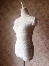 Ivory White LACE TOP  Cap Sleeve V-Neck Bridesmaid Lace Top Plus Size image 3