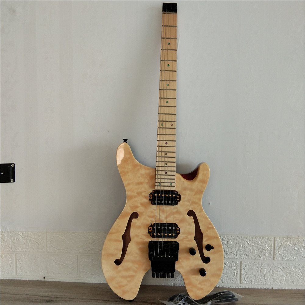 6 Strings Headless Electric Guitar,Semi Hollow Quilted Maple Top Body