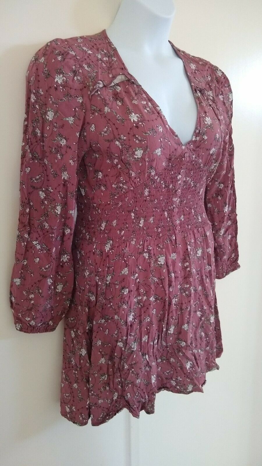 American Rag Cie Women's Fit & Flare Smocked Floral Wild Ginger Mauve Dress  XL