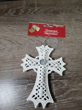 White Rhinestone Christmas Cross Hanging Xmas Tree Ornament 5 1/2"-NEW-SHIP24HRS - $15.89