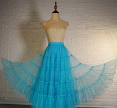 Blue Glitter Maxi Tulle Skirt Outfit Tiered Sparkle Tulle Skirt A-line Plus Size image 2
