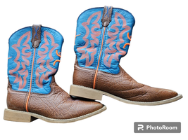 Twisted X Hooey Youth Kids Western Cowboy Boots Size 3M USED Blue and Orange image 1