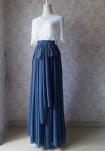 Dusty Blue Full Maxi Skirt Plus Size Chiffon Bridesmaid Skirt Wedding Outfit image 2