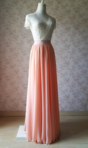 Coral Chiffon Full Maxi Skirt Coral Pink Wedding Bridesmaid Skirt Plus Size image 4
