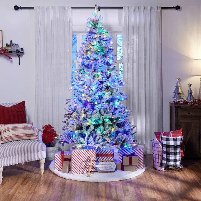 7.5ft Prelit Traditional Flocked Christmas Tree Dual Lights Holiday