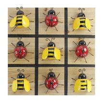 Tic Tac Toe Board Game Ladybug Bumblebee Metal and Wood 13" Square Red Yellow