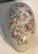 Avon Vintage 1974 Egg-Shaped Fine Porcelain Floral Butterfly Trinket Box White   - $13.10