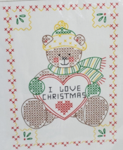 Vtg Stamped Cross Stitch Christmas Sampler Bucilla I Love Christmas #63369 - $19.75