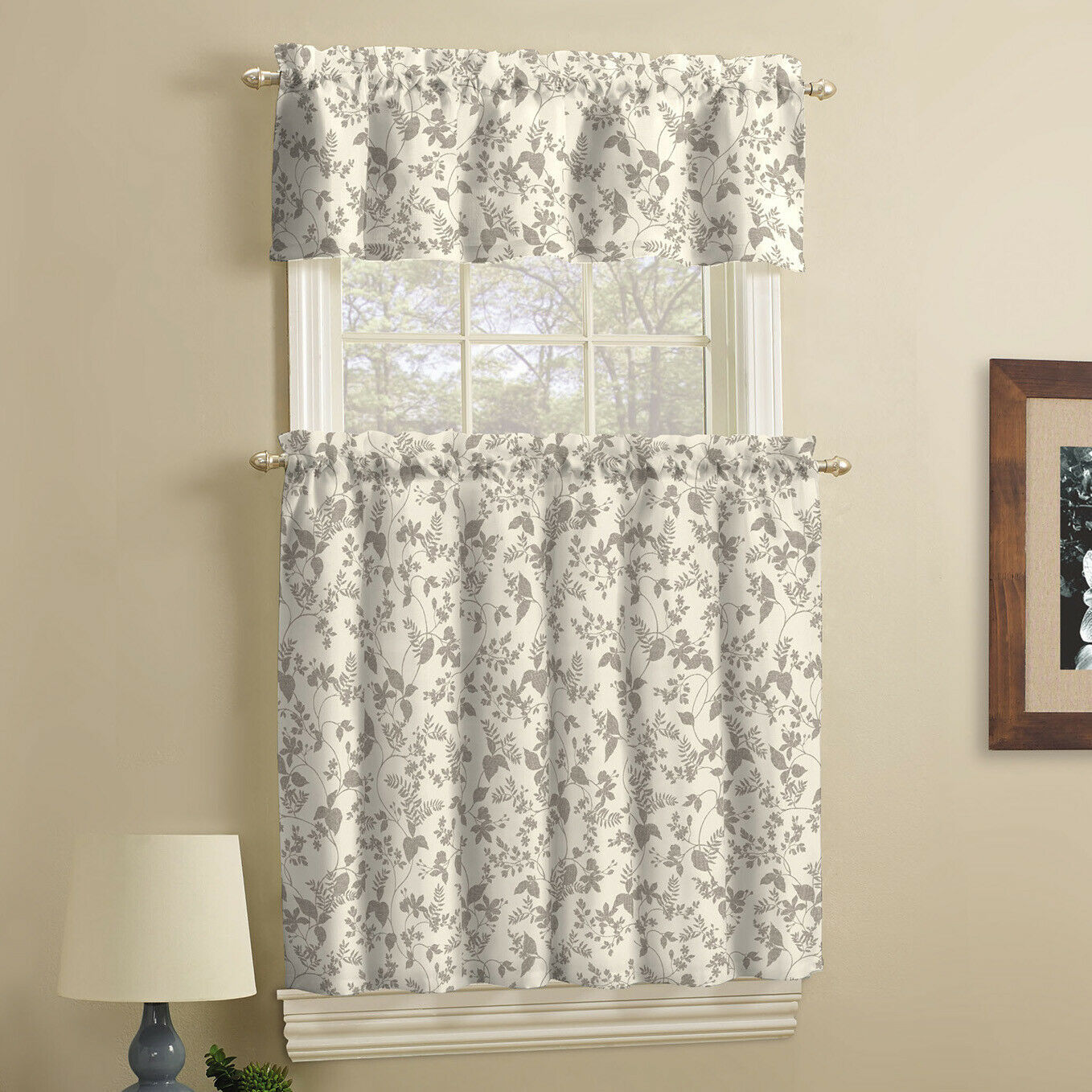 Mainstays Bistro 3 Piece Kitchen Curtain Tier and Valance Set