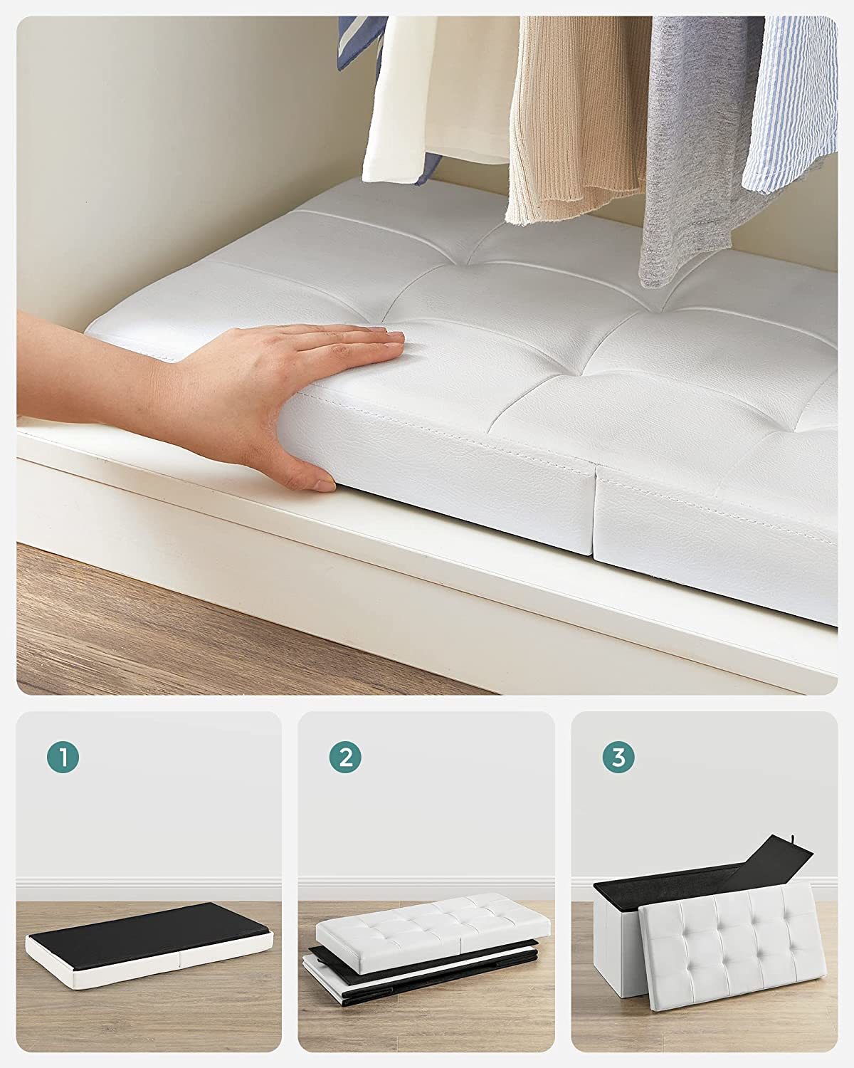 The Songmics 30" Folding Storage Ottoman Bench With Flipping Lid