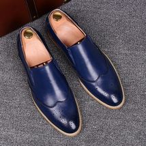 Handmade Men Wing tip Blue Leather Moccasins, Men Blue Loafer Slip Ons ...