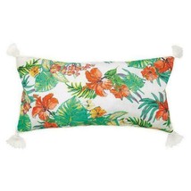 Avon Palm Chic Oblong Pillow Cover Tropical Print Tassel Details Corners 12x24" - $19.79