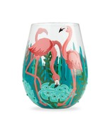 Lolita Stemless Wine Glass Flamingo 20 oz Giftbox Collectible Hand Paint... - $29.69