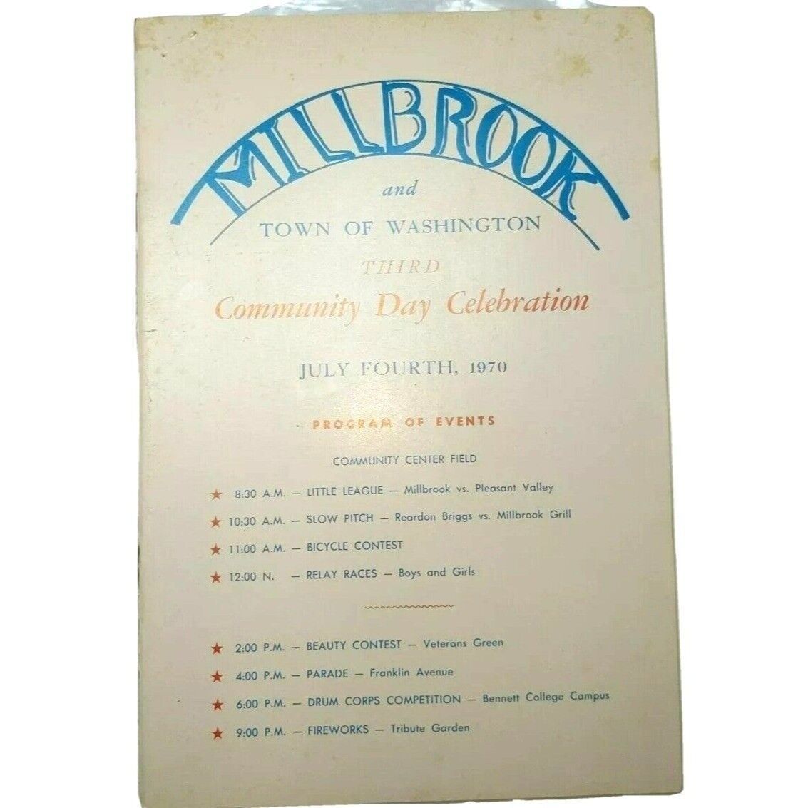 Vintage Millbrook Community Day Celebration Fourth of July 1970 Booklet AB84 1960Now