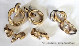 Vintage Lot of 4 Earrings Gold Tone Pierced Stud Post Napier  - $11.99