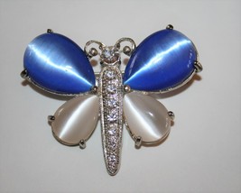 Silver Butterfly Blue Moonglow Glass Rhinestone Brooch Pin  J260 - $20.00