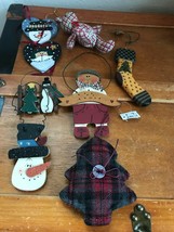 Estate Lot of Jointed Fabric Teddy Bear Painted Wood Snowman Plaid Chris... - $15.79