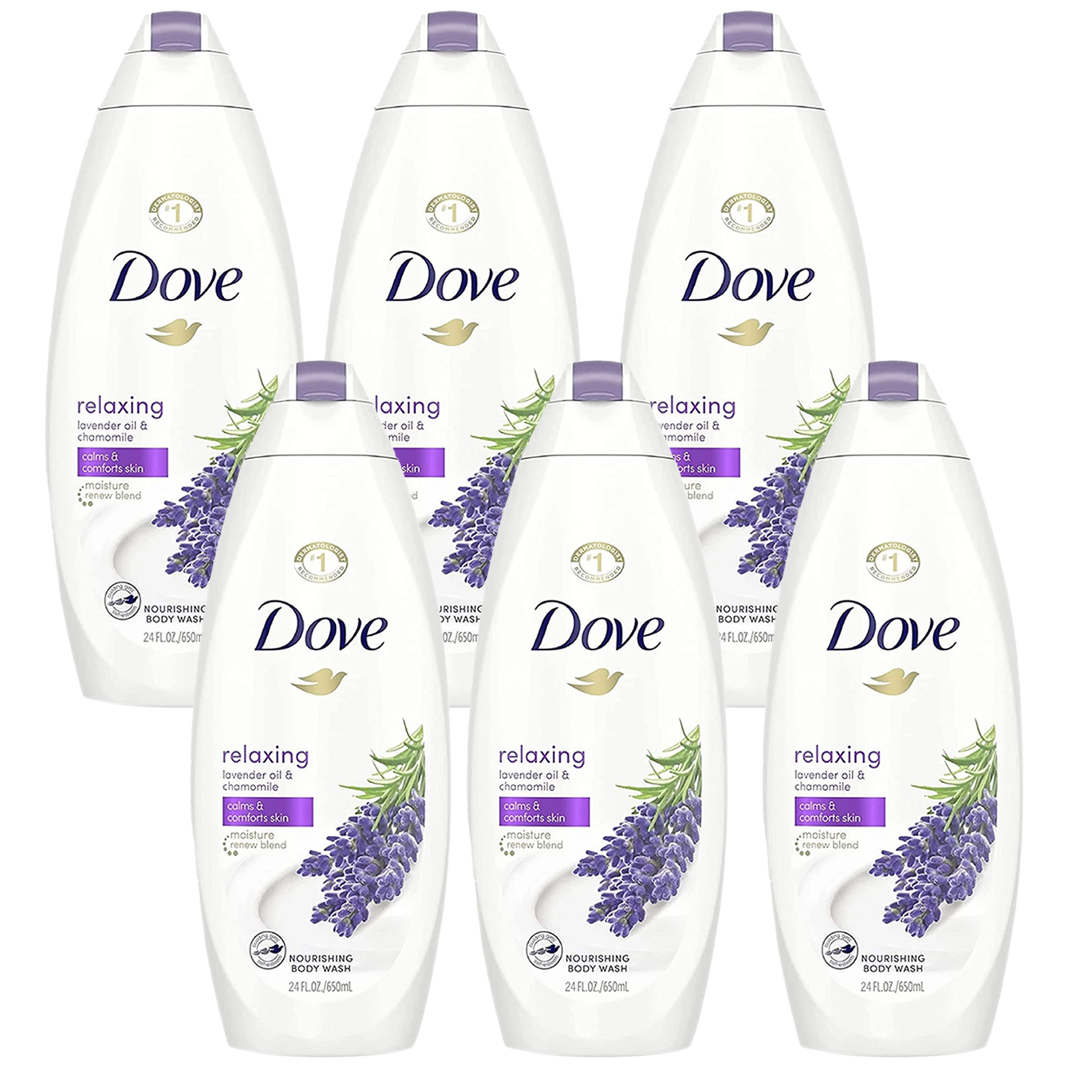 6 New Dove Relaxing Lavender Oil & Chamomile Calms&Comforts Skin Body ...