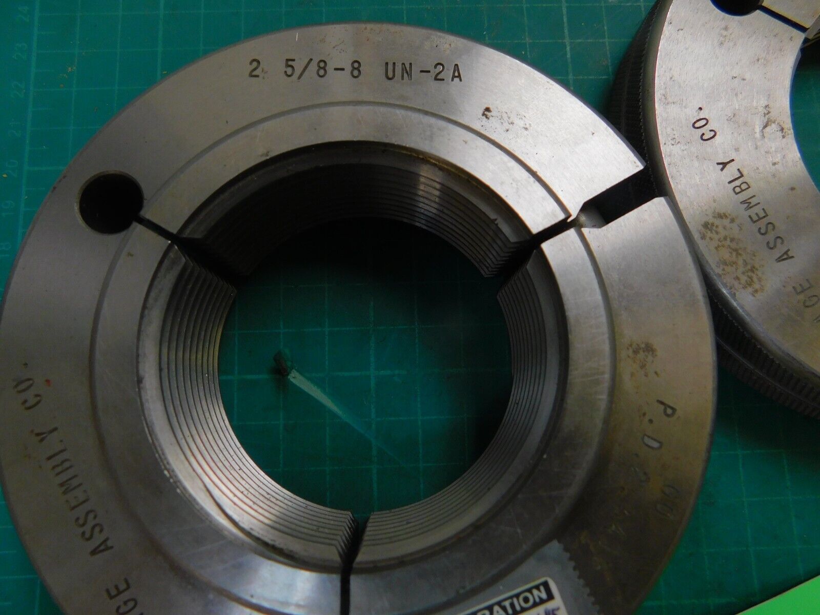 Gage Assembly Go & No Go Thread Ring Gage Set 25/8"8 UN2A