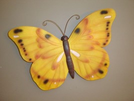 Yellow Butterfly Plaque 15" Long Garden Wall Home Poly Stone Fence Butterflies  image 2