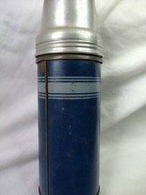 Vintage 1963 Blue White Black Striped Thermos Keepsit 8 oz w/ Cup