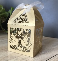 100pcs Pearl Begie Gold custom small cupcake boxes,Laser cut Wedding Gift Boxes - $34.00