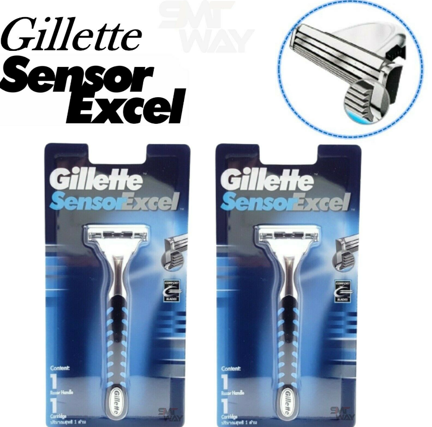 2x gillette sensor excel razor 1 handle + 1 blades cartridge twin blades manual