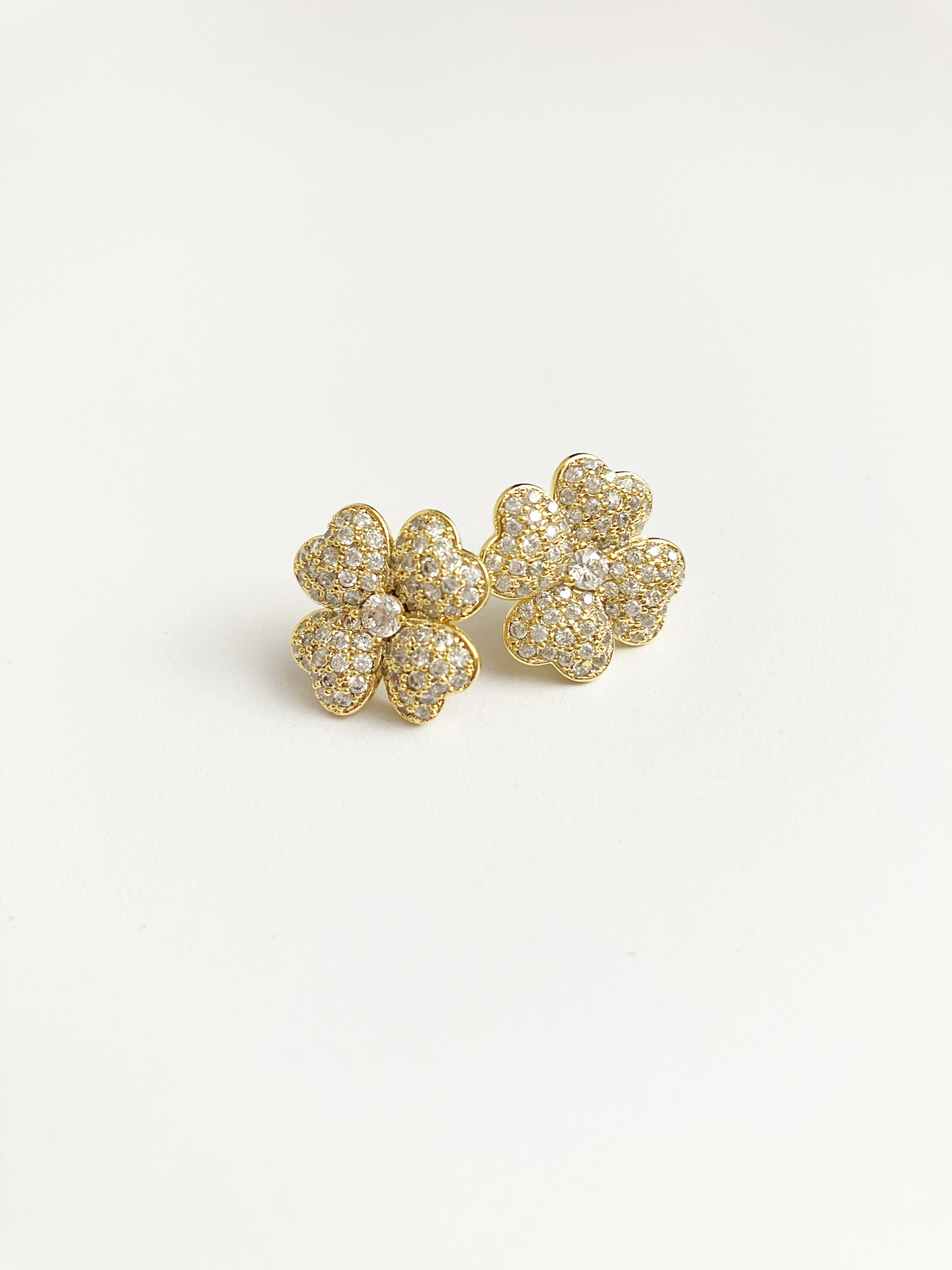 Primary image for Four Leaf Clover of Hearts Earrings in Gold and Cubic Zirconium 
