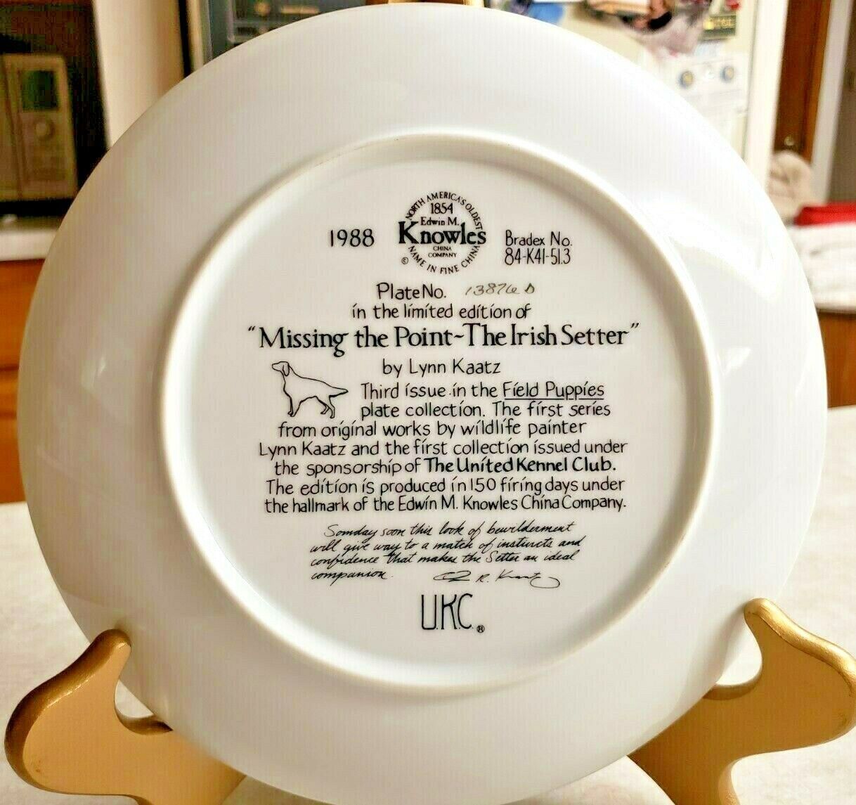 Edwin M Knowles Collector Plate Missing the Point Irish Setter