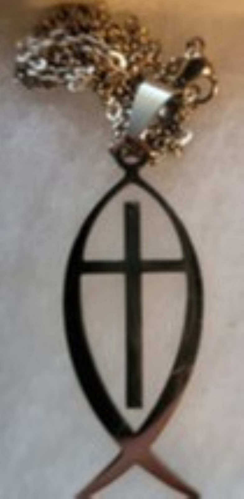 Christian jesus fish with cross necklace    with magnetic clasp added    large 