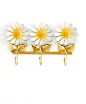 Triple Hook Daisy Wall Hooks Flower Design Yellow White 10" Long Metal Summer image 2