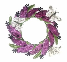 Custom and Unique (Lavender and Butterfly Wreath) Blooms Flower Embroidered Iron - $25.74