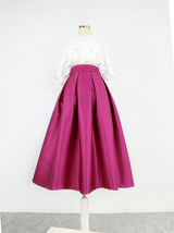 Women Black Pleated Midi Skirt Outfit Black Puffy Pleated Midi Party Skirt Aline image 6