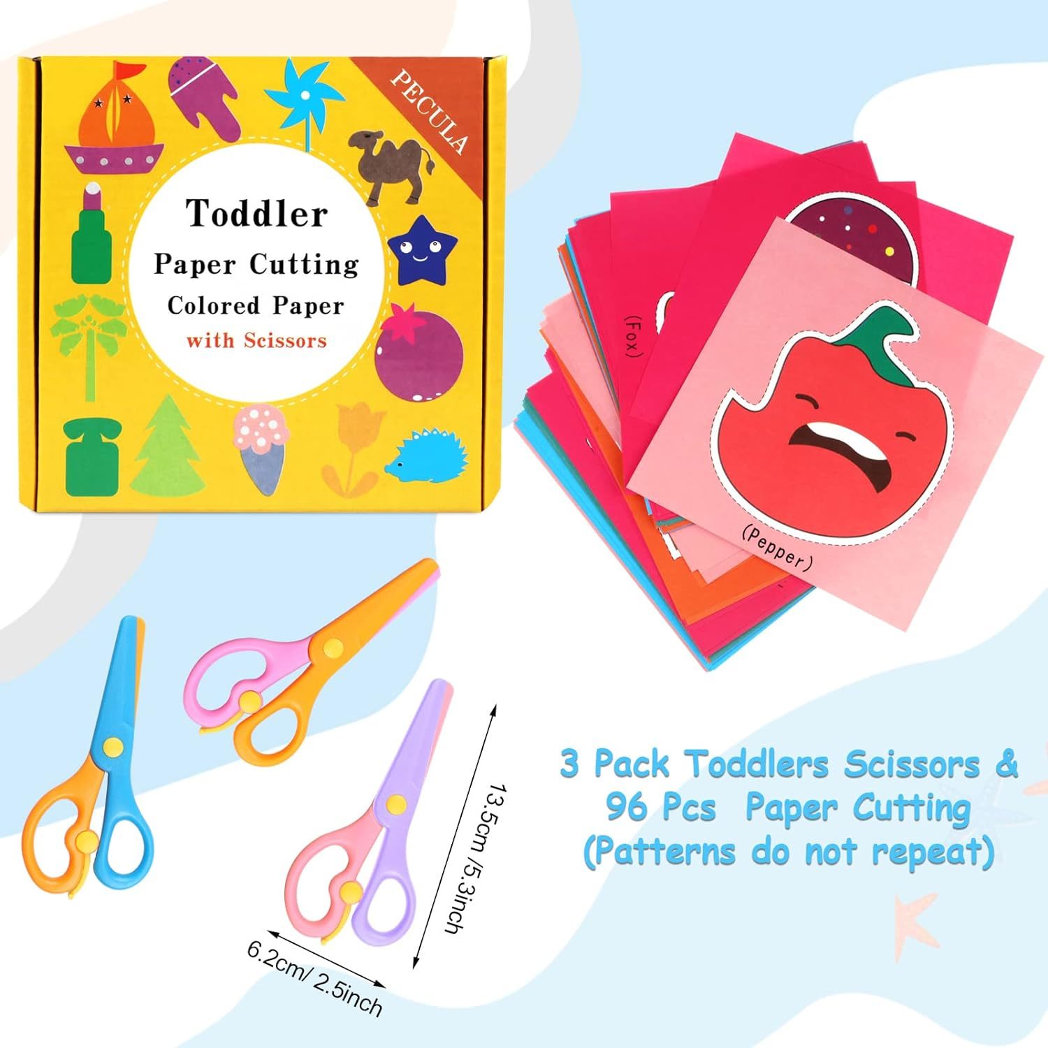 3 Pack Toddler Scissors, Kids Scissors, Plastic Children Safety Scissors, Dual-C