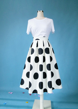 White A-Line Polka Dot Midi Skirt High Waisted Polka Dot Party Skirt Plus Size