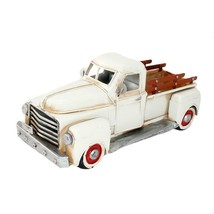 Pick Up Truck Figurine Retro Design White Metal 11" L Vintage Look Table Shelf - $59.39