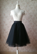 Black Tulle Midi Skirt Women A-line Circle Midi Skirt Plus Size Party Skirt
