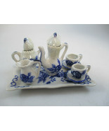 Vintage Dollhouse Miniature Tea Set Blue and White Porcelain NOS 8-Piece - $4.95