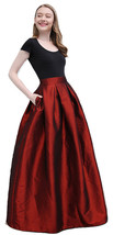 BURGUNDY A-Line MAXI Ruffle Skirt Outfit Taffeta Party Skirt High Waisted Plus