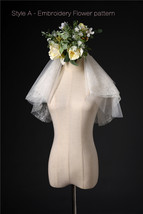 Ivory Shoulder Length Wedding Bridal Veils Layer Floral Lace Tulle Bridal Veils  image 12