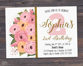 Floral Birthday Invitation / Girl Birthday Invitation / Watercolor Flowers - $7.99