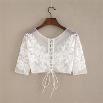 Wedding Long Sleeve Lace Crop Top Women White Floral Crop Lace Shirts Plus Size image 3