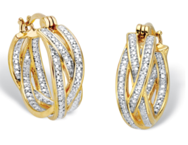 Diamond Accent 18K Gold Braided Hoop Earrings Gp Set 7/8" - $132.99