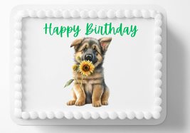 Cute German Shepard Puppy With Sunflowers Edible Image Edible Birthday C... - $16.47