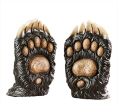 Bear Paw Book Ends Set with Claws Polyresin 7.3" High Bookends Brown Textured