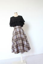 GRAY Plaid A Line Pleated Skirt High Waist Autumn Tea Length Midi Skirt US0-US20 image 2