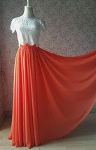 Plus Size Maxi Chiffon Skirt A-Line Chiffon Wedding Skirt Orange