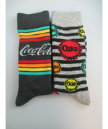 Coca-Cola 2-Pack of Crew Socks Grey Rainbow Caps and Stripes Shoe Size 6... - $6.44