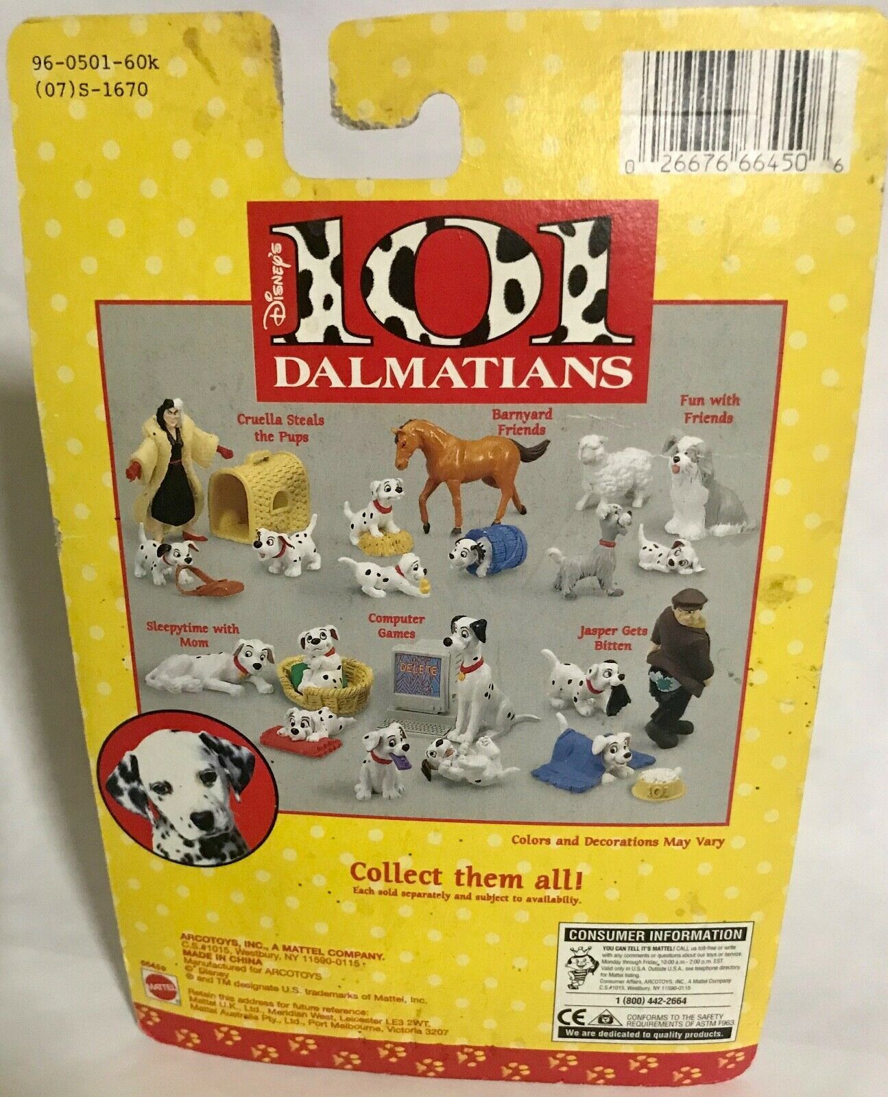 Mattel Arco Toys DISNEY 101 DALMATIANS JASPER GETS BITTEN Deluxe PVC ...