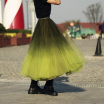 OLIVE GREEN Full Tulle Skirt Green Tie Dye Long Tulle Skirt High Waisted A Line  image 4